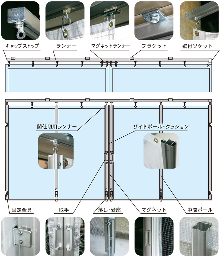 美品】 菊地 タテヨコ切れる間仕切カーテン2030 透明糸入 TSFCC2030CL5 2498172 送料別途見積り 法人 事業所限定 外直送 